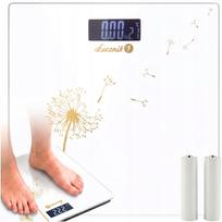 Vonios svarstyklės Łucznik, stiklinės, baltos, iki 150 kg, su baterijomis