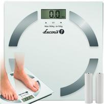 Elektroninės svarstyklės Łucznik, 180 kg, su kūno masės indekso (BMI) funkcija, baltos, su baterijomis