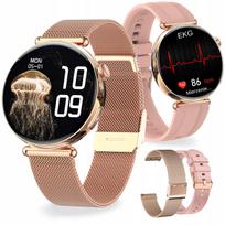 Išmanusis laikrodis moterims ELEGANT, auksinis, AMOLED, EKG, IP68, 2 dirželiai