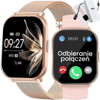 Išmanusis moteriškas laikrodis su kraujospūdžio matavimu, skambučių funkcija, 2 dirželiai