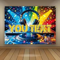 Neoninės šviesos DJ kabinos nuotraukų fonas su individualiu tekstu 47.2x31.5inch/120*80cm
