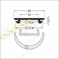LED juostos profilis ARC12 Anoduotas Aliuminis 2m