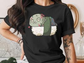 Cute Sushi Halloween Zombie T-Shirt, Japanese Anime Gift, Kawaii Anime Sushi Shirt, Cute Japan Manga Art 4XL