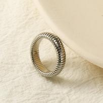 New 18K Gold Plated Waterproof Texture Flex Snake Chain Rings Retro Thick Metal Polish Striped Stainless Steel Ring Punk Jewelry 5.5mm