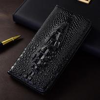 Krokodilo galvos natūralios odos atverčiamas dėklas telefonams Redmi Note 7 8 8T 9 10 11 12 13 14 15 Pro Plus 4G 5G Redmi Note 7(Pro)&Genuine Leather juoda