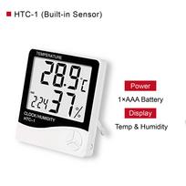 Digital Thermometer Hygrometer Indoor Outdoor Temperature Humidity Meter Clock Display Wired Sensor High Precision LCD Gauge HTC-1