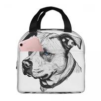 Minimalist Line Pitbull With Blue Eyes Insulated Lunch Bag for Women Children Portable Food Boxes Thermal Lunch Box Tote One Size