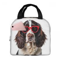 English Springer Spaniel Dog Wearing A Heart Shape Sunglasses Insulated Lunch Bag for Women Kids Food Boxes Thermal Lunch Box One Size