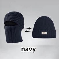 2 in1 Winter Knitted Balaclava Cap Windproof Warm Ski Beanies Men Women Tactical Cycling Running Earmuffs Cap  Full Face Mask tamsiai mėlyna spalva