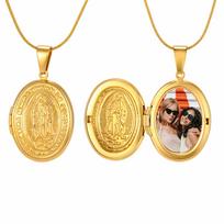 Personalized Photo Locket St Benedict Virgin Mary Necklace Religious Saint Medal Opening Pendant Protection Jewelry for Women 45cm-50cm