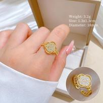 Real Gold Light Luxury Lucky Grass Ring Opening Adjustable Simple Jewelry Japanese Ring Couple Ring adjustable opening