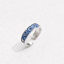 2pcs Creative Van Gogh Starry Sky Couple Rings Night Star Moon Open Ring for Women Men Lovers wedding Finger Sliver Ring Jewelry