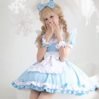 Plus Size Alice Maid Halloween Costume with Detachable Sleeves for Women XL dangaus mėlyna spalva