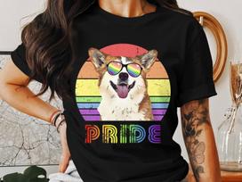 Corgi Rainbow Pride Dog T-Shirt, Colorful Corgi With Glasses, LGBTQ Pride Month Tee, Happy Dog Lover Gift, Unisex T-Shirt 4XL