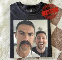 Comfort Colors Funny Ronaldo and Messi T-Shirt, CR7 Moustache Meme Tee, Leo Messi Selfie,Soccer Legend Parody,Football, Unisex Graphic Shirt M