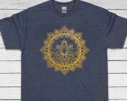 Lotus Mandala T-Shirt: Gold Print Indian Henna Art M