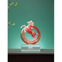 Chinese Feng Shui Liuli Horse Statue Handcrafted with Lost-Wax Technique Red Iridescent Gradient Crystal Base Engraved with Dream Fulfillment colorful