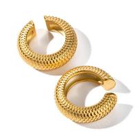 Creative Fish Scale Chunky Ear Cuffs Oversize Textured Stainless Steel Clip on Earrings for Women Punk Jewelry Without Pierced