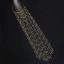 Indian Bridal Mesh Tassel Headpiece Cap Wedding Wig Accessories Fashion Design Round Rhinestone Hair Chain Headband for Women