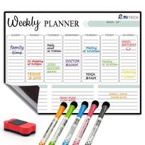 Easy Changeable Fridge Planner Magnetic Sticker Set Monthly/Weekly Magnet Decals with Mark Pen Eraser UV Printing (Red,15cm*15cm) raudona