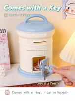 Low MOQ Plastic Box-Shaped Key Lock Piggy Bank for Kids Portable High Quality Environment-Friendly Blue/Yellow/Pink (Blue,Large) mėlyna