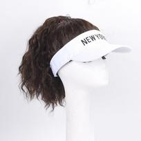 Synthetic Summer Women Shade Baseball Cap Wig Golf Cap Pony Tail Short Wavy Ponytail Fake Hair Hat Cyan-WH