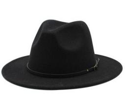 Women Lady Retro Wide Brim Classic Felt Floppy Panama Hat Belt Buckle Wool Fedora Hat 2020102706 58 adult juoda