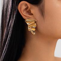 ins geometric irregular pleated earrings liquid lava metal glossy love stud earrings female