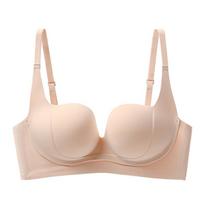 Gathering Bra Women's Seamless Bra Soft Underwear Lift Up Retractable Accessory Breasts Anti-sagging Sexy and Beautiful Back Bra 32/70A smėlis