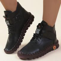 Fur Thick Boots Women Short Leather Boots Women's Furry Orthopedic Shoes Women Winter Waterproof Snow Boots Botas Mujer 34EU/CN35 juoda