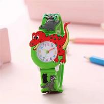 Kids Cartoon 3D Dinosaur Silicone Quartz Watch Student Watch žalia