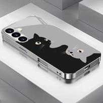 Mielas animacinis katinas sidabru dengtas stiklinis telefono dėklas, tinkantis Samsung Galaxy S26 S25 S24 S22 S21 S20 FE/Ultra/Plus, apsaugantis nuo kritimo GalaxyS25