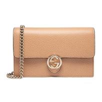 GUCCI Double G Leather WOC Chain Shoulder Messenger Bag Beige Basic Set (Bag + Dustproof Bag)