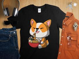 Kawaii Anime Corgi Dog Asian Noodles Japanese Ramen Shirt, Anime Shirt, Ramen T-Shirt, Japan Art 3XL
