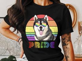 Husky Pride T-Shirt, LGBTQ Rainbow Colors, Dog Lover Tee, Fun Canine Pride Parade Apparel, Colorful Doggy Fashion, Unisex Graphic Shirt M