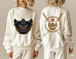Ghost of Tsushima Sweatshirt, Oni Mask Japanese Samurai Sweater L