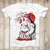 Maneki Neko Tree Drawing Art Top Tee Best Cute Gift Mens Women Unisex T-Shirt 3067 3XL