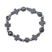 Retro Black Cross Bracelet Hip Hop Black Stone Beads Men Bracelet INS Trendy Jewelry Fashion Accessories Gift