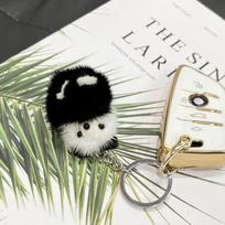 Black Mink Fur Panda Keychain Korean Style Plush Mink Keyring Funny Mini Mink Pendant  Couple Mink