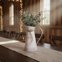 Metal Pitcher Vase Wedding Centerpiece Leaf Pattern Decorative Home Decor for Party, White L