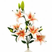 6 Heads Artificial Lily Flowers Green Leaves Faux Flower Decoration Flowers  Bridal Bouquet 10