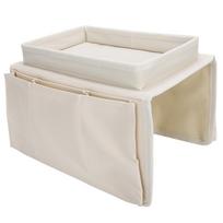 4 Pockets Sofa Armrest TV Remote Control Organizer Armchair Couch Bag with Cup Holder TrayBeige smėlis