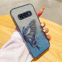 3D Drugelio Blizgučių Telefono Dėklas Samsung Galaxy S10 Plus S10 S9 Plus S9 S8 S8 Plus Blizgantis Galinis Dangtelis For S10 mėlyna