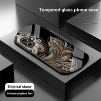 Geometric Pattern For Apple IPhone 16 11 13 15 14 Pro Max 12 Mini 7 8 Plus XR XS Elliptical Shaped Tempered Glass Phone Case For iPhone 14 ProMax