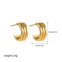 Vintage Triple Ridge Mini Hoop Earrings Hypoallergenic Multi-layer Metal C-shape Piercing Huggie 18K Gold Plated Women's Jewelry