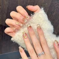 Transparent Gold Foil Flower Press on Nails  Elegant Handmade Chinese Style Gradient Nail Stickers 0.1kg&xs auksas