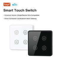 Smart Wall Touch Switch 3 Gang Tuya WiFi  Mesh Universal Neutral Wire Home Lighting Intelligent Control Panel 1 gang&Eu Standard juoda