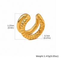 Ear Cuff Cartilage Stacking C-Shaped CZ Thick Earring, 18K Gold Plated Stainless Steel Clip On, 1Pc Single Fake Piercing Jewelry