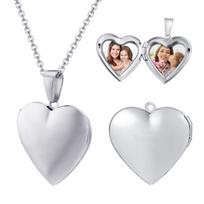 Stainless Steel Jewelry Heart Locket Pictures Memory Photo Custom Name Date Necklace For Women Girlfriend Valentine's Day Gift silver color