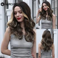 HAIRCUBE Ilgos banguotos vidurinės dalies sintetiniai perukai juodoms moterims Juodai rudi karščiui atsparūs netikrų plaukų perukai Kasdienis Cosplay vakarėlis